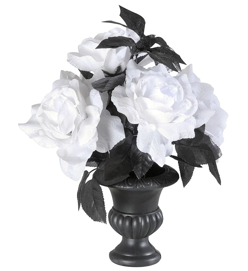 Vaas met 6 witte rozen met kleurverlichting