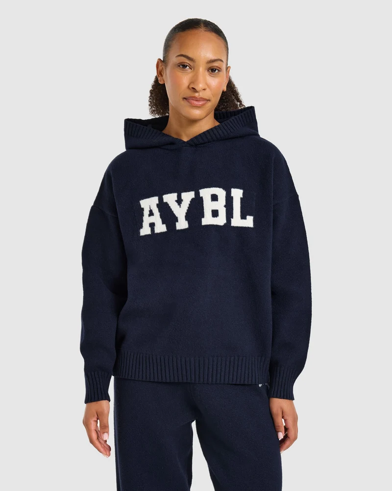 Varsity Oversized Knitted Hoodie - Navy
