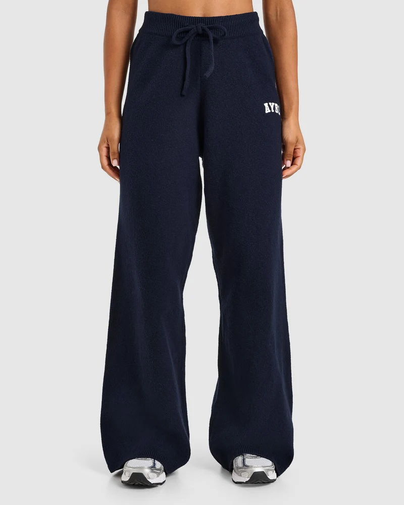 Varsity Oversized Knitted Joggers - Navy
