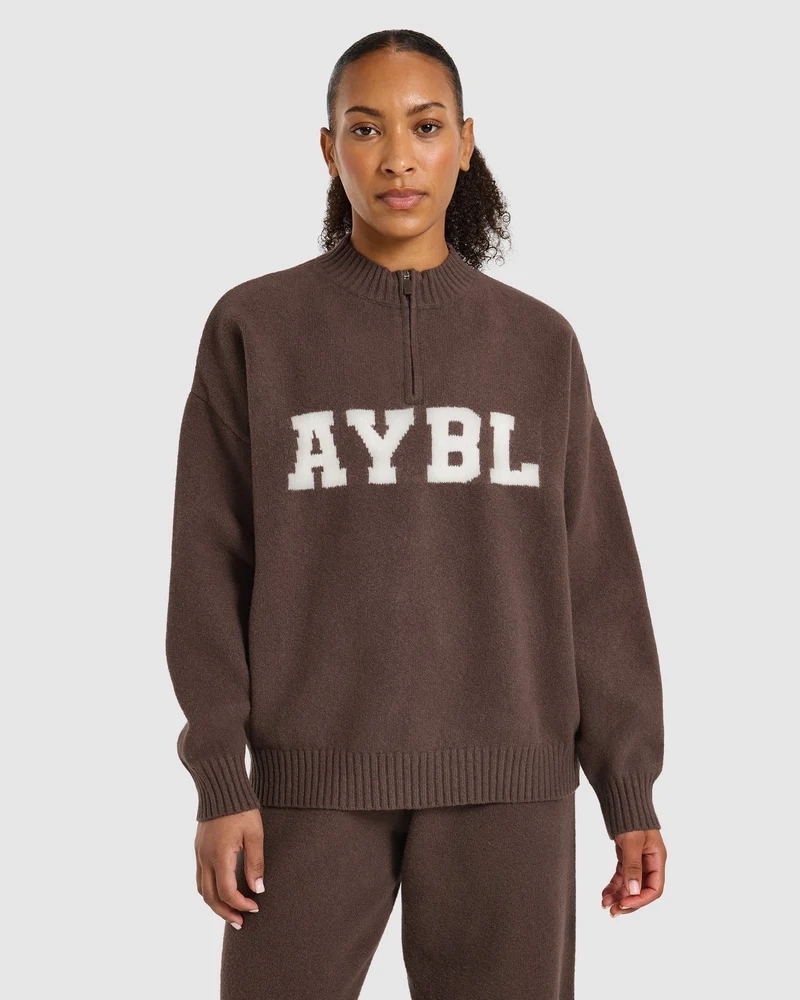 Varsity Oversized Knitted 1/4 Zip Pullover - Bruin