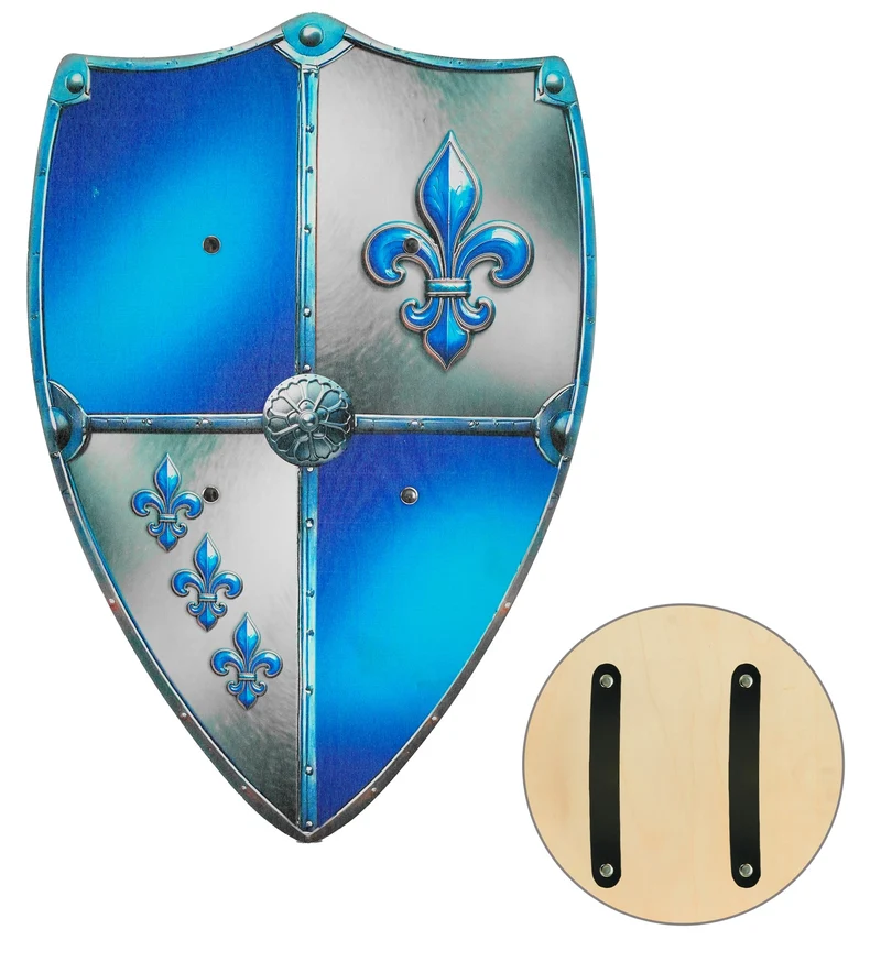 Ridderschild fleur-de-lis hout blauw zilver voor jongens