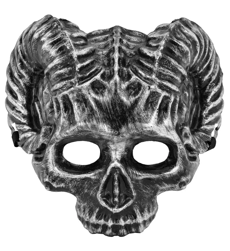 Schedel masker ram zwart zilver hoorns dames en heren