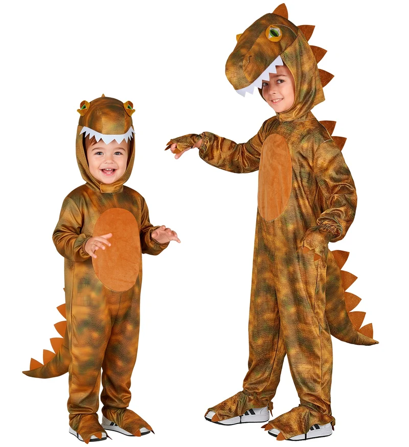 T-Rex jumpsuit jongens bruin met staart en kap