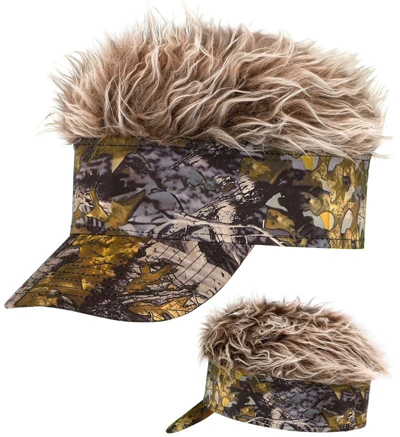 Zonneklep camouflage met pluche haar dames en heren