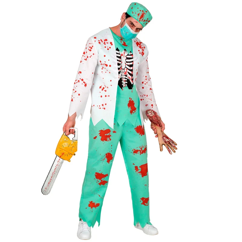 Zombie dokter kostuum heren 4-delig met bloedvlekken