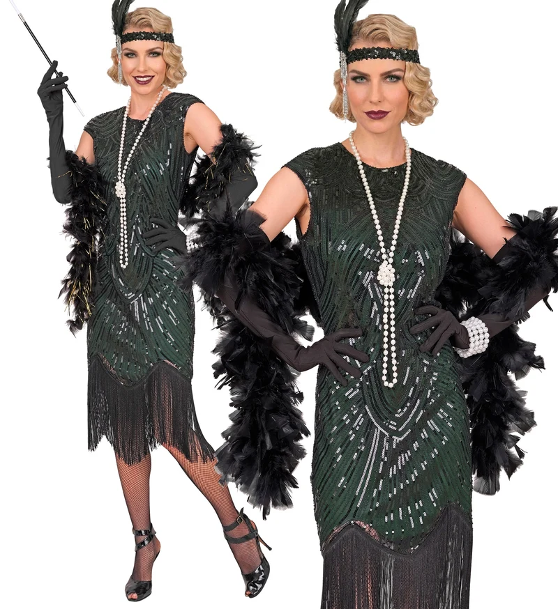 Jaren 20 gatsby flapper jurk groen met franjes voor dames