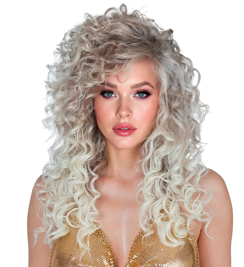 Pruik supercurls dames blond met lange krullen