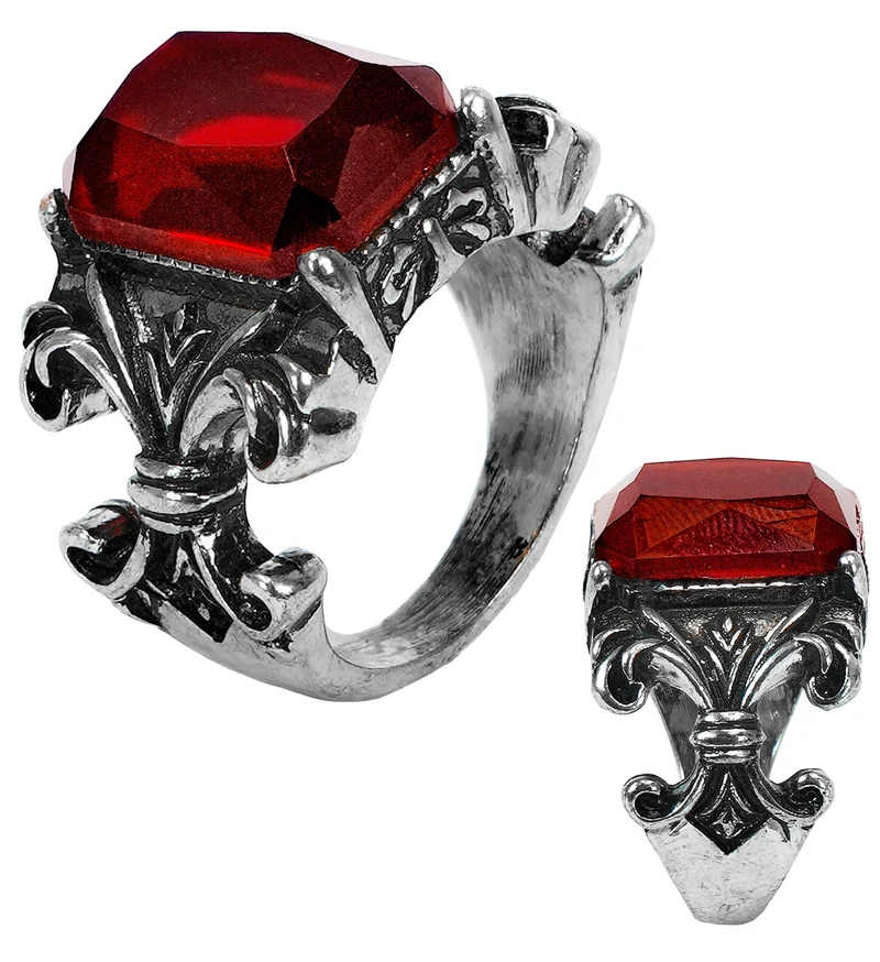 Gothic vampier ring rood met edelsteen voor heren