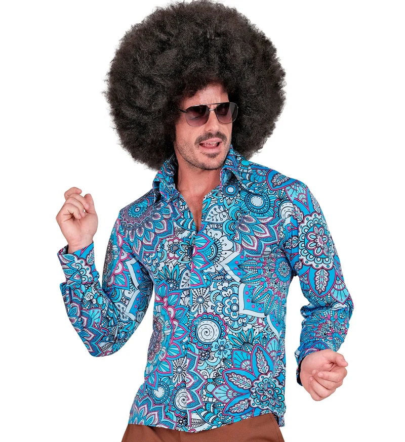 Jaren 70 shirt mandala blauw heren