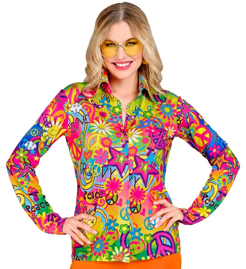 Jaren 70 shirt love&peace dames