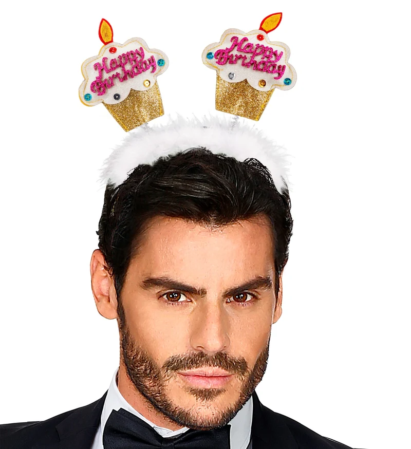 Diadeem happy birthday cake goud/ wit