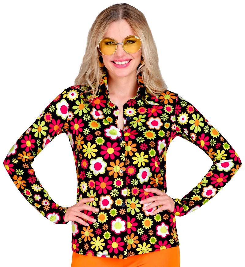 Jaren 70 shirt flowers dames