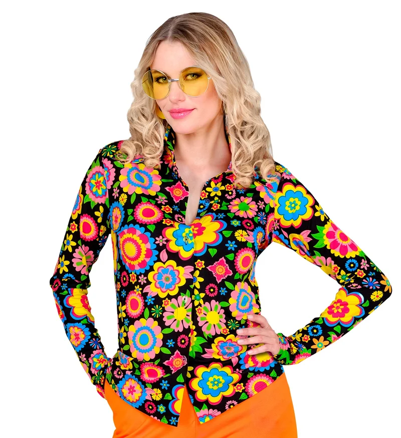 Jaren 70 shirt bloemenfeest dames