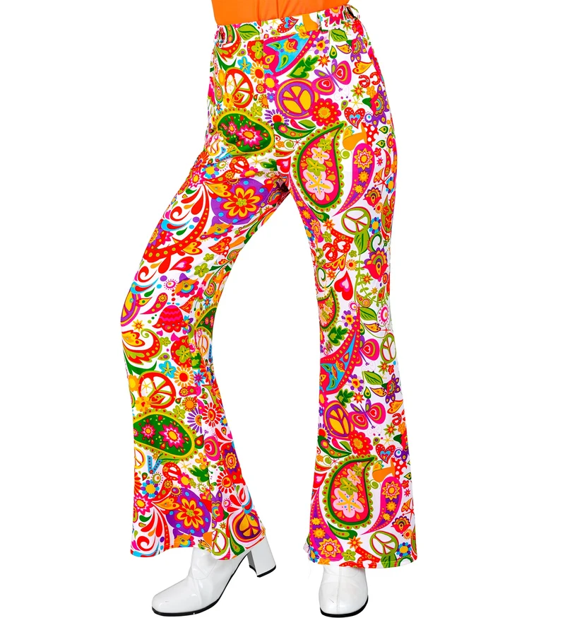 Jaren 70 broek peace party dames