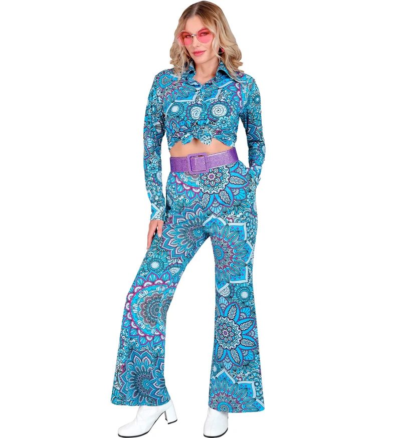 Jaren 70 broek mandala blauw dames