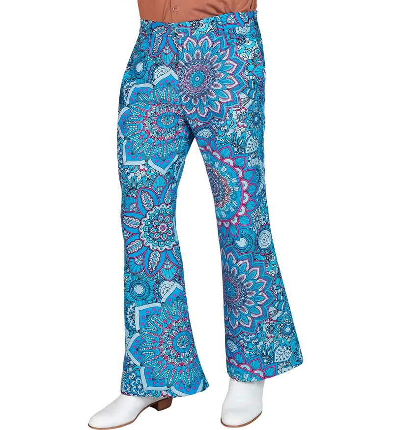 Jaren 70 broek mandala blauw heren
