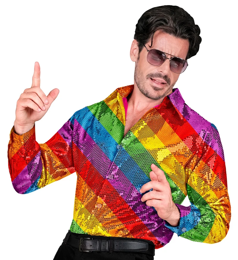 Paillettenshirt heren regenboog