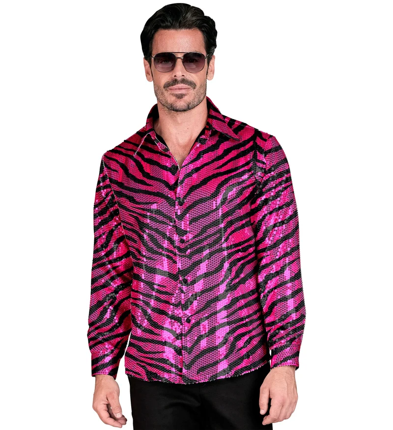 Paillettenshirt heren zebraprint roze