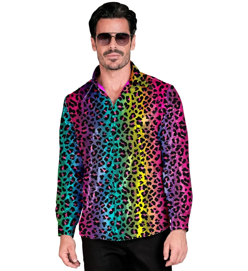 Paillettenshirt heren luipaard print