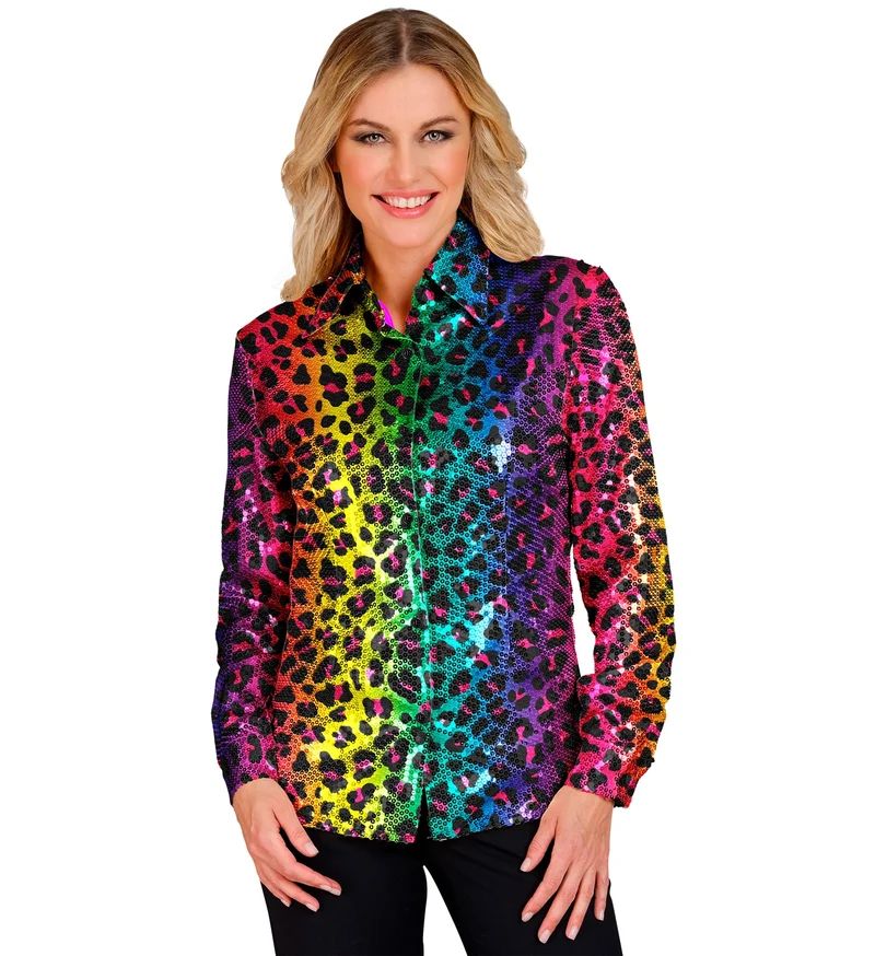 Paillettenshirt dames regenboog luipaard
