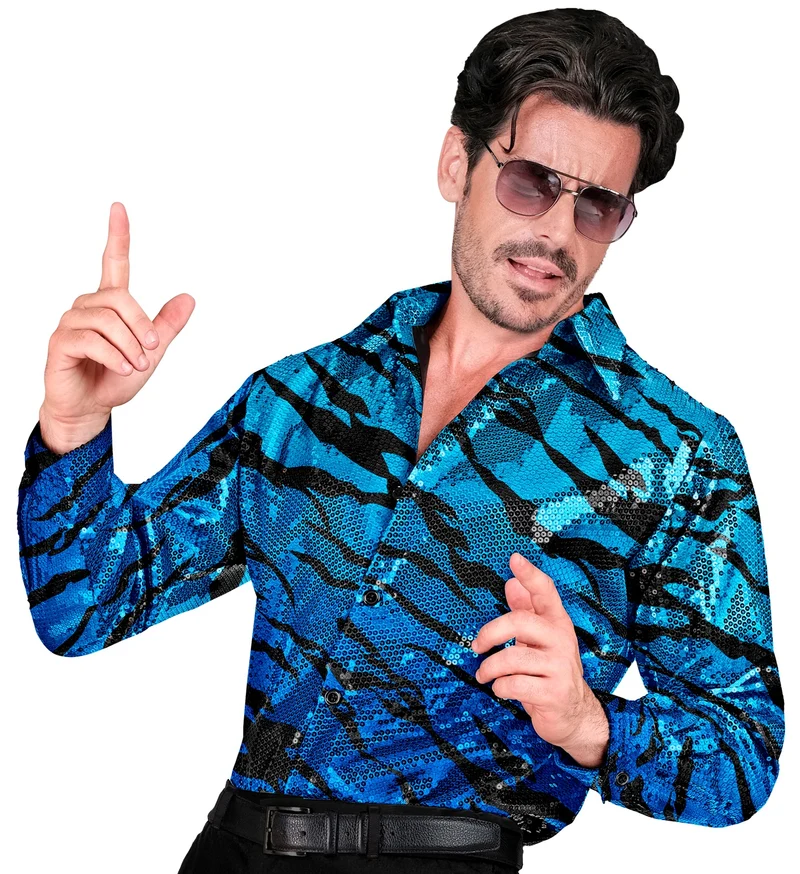 Paillettenshirt blauwe golven heren