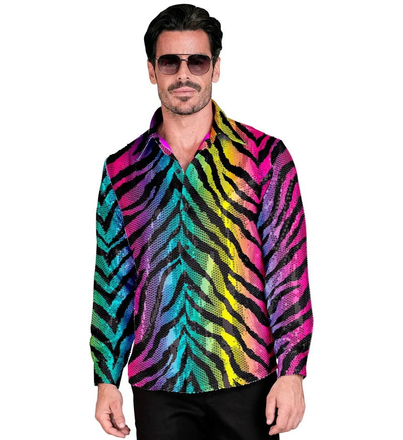 Paillettenshirt heren tijger print