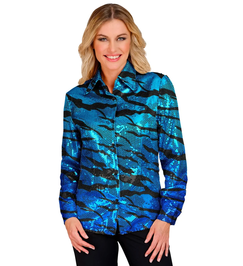 Paillettenshirt dames blauwe golven