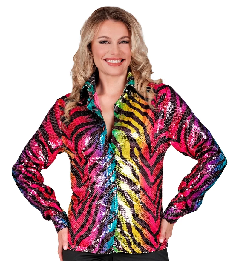 Paillettenshirt dames regenboog tijger
