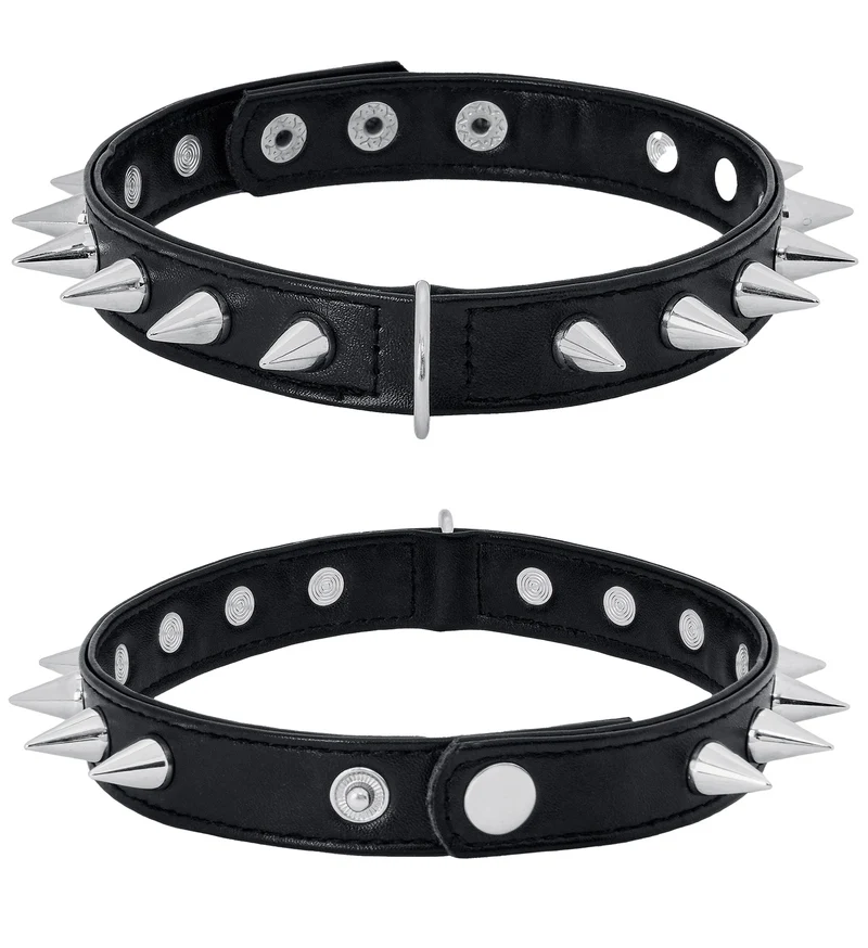 Spikes choker zwart met zilveren studs en ring