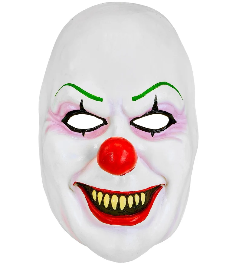 Masker boze clown latex wit met rode neus