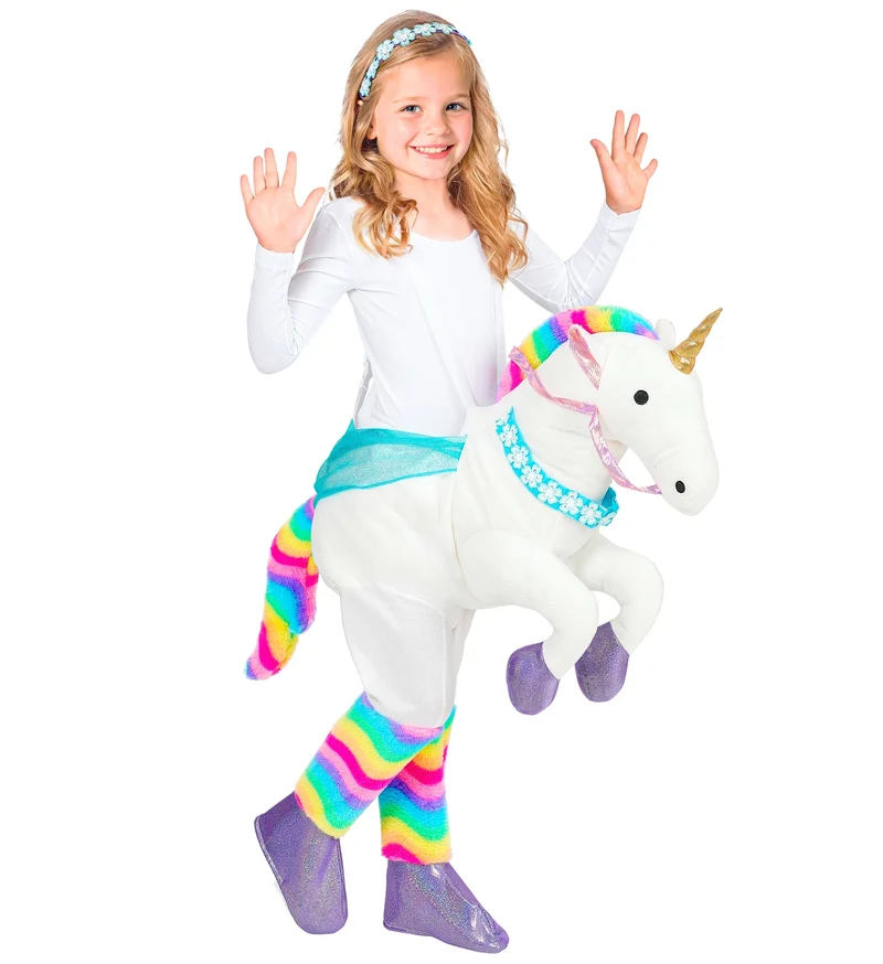 Eenhoorn kostuum meisjes ride-on wit met regenboogmanen