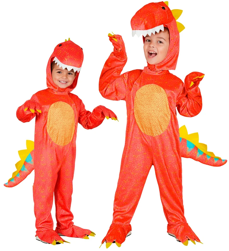 Dinosaurus jumpsuit rood met staart voor jongens