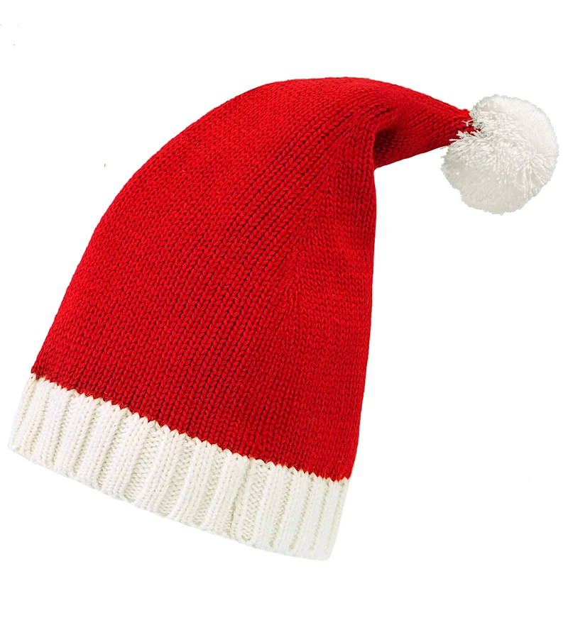 Hoed kerstman gebreid rood wit met pompon