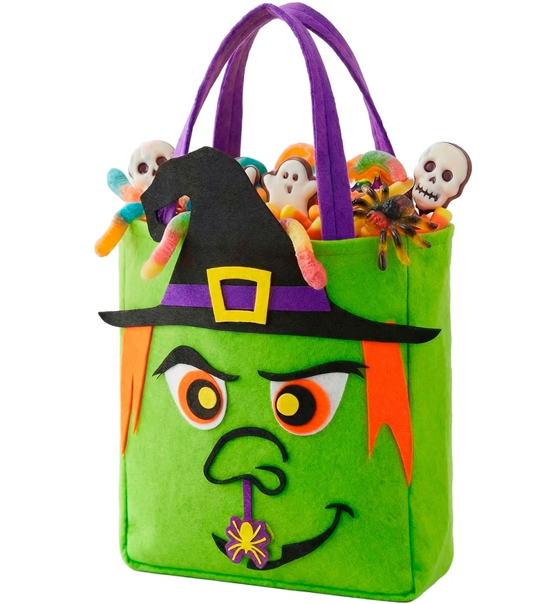 Trick-or-treat tas heksen groen vilt voor kinderen