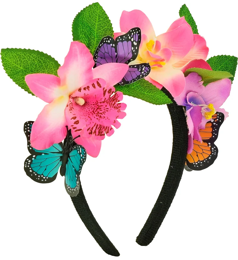 Bloemen haarband met vlinders dames roze