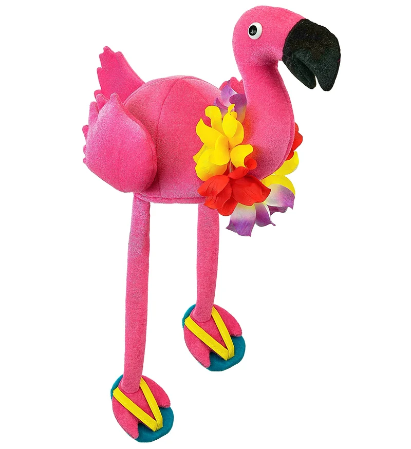 Flamingo hoed hawaii roze met bloemenkrans dames en heren