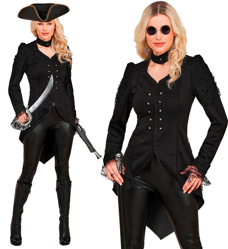 Gothic slipjas dames zwart met kant en rijgkoord