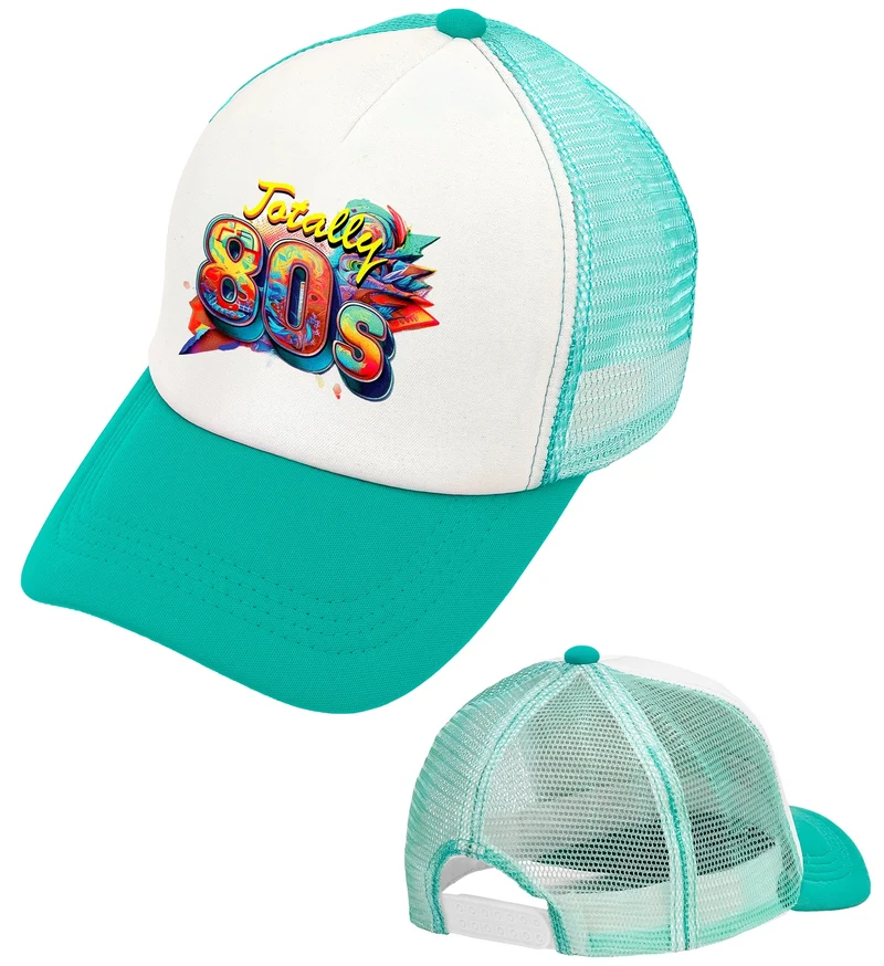 Pet jaren 80 turquoise met Totally 80s print dames en heren