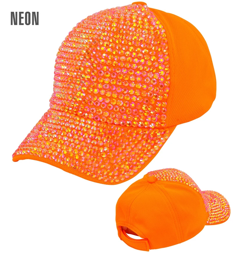 Pet met strass neon oranje dames en heren