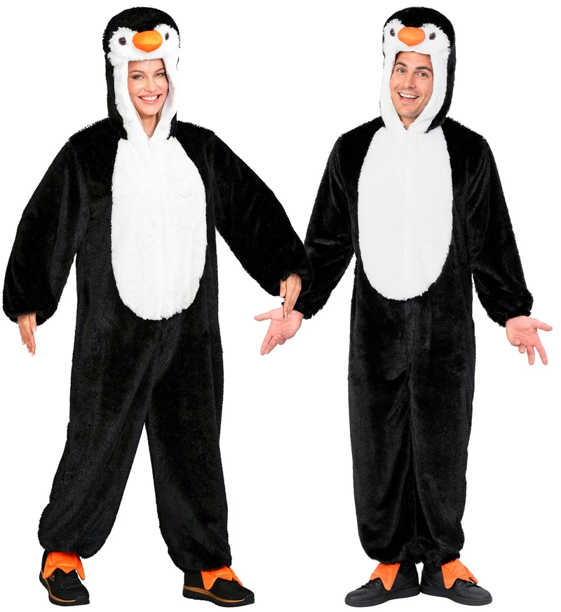 Pinguin jumpsuit pluche zwart wit volwassenen
