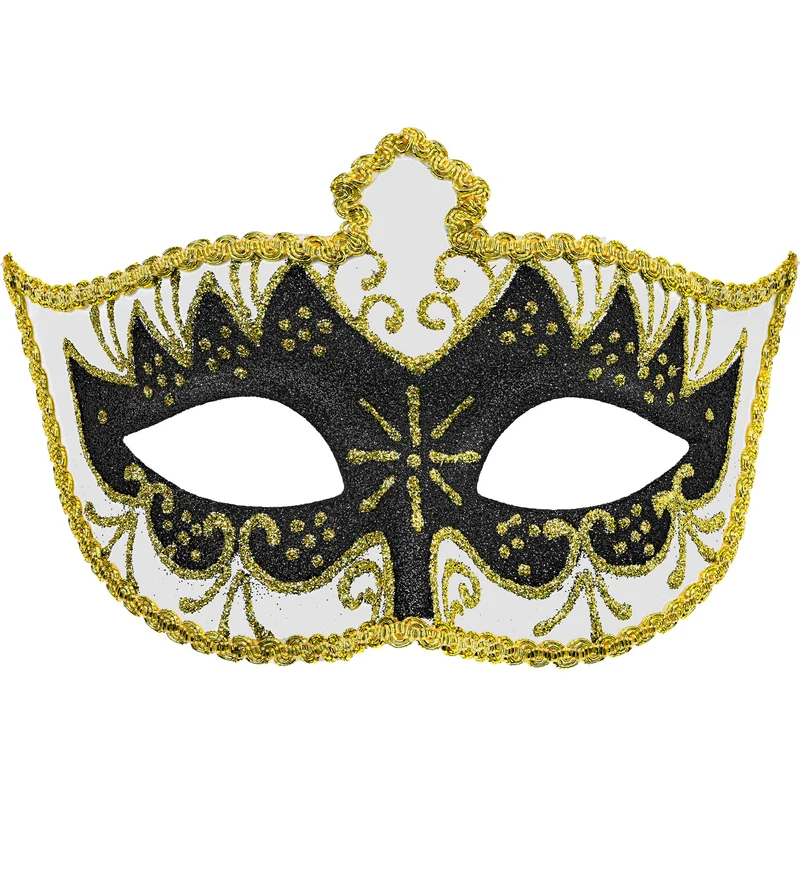 Oogmasker venetiaans dames wit met zwart en goud