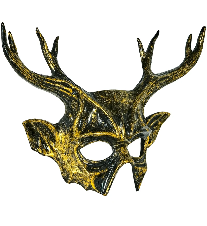Masker Baphomet met gewei zwart goud dames en heren
