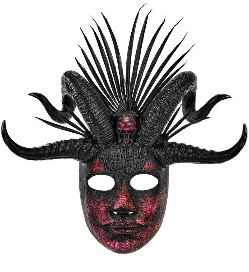 Voodoo masker priester zwart met rode hoornenkroon