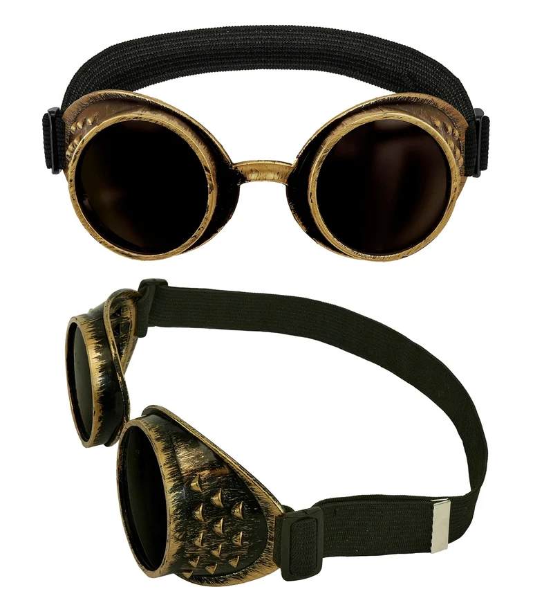 Steampunk stofbril antiek goud met ronde glazen