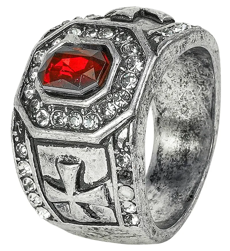 Ring zilver met rode edelsteen en strass voor heren