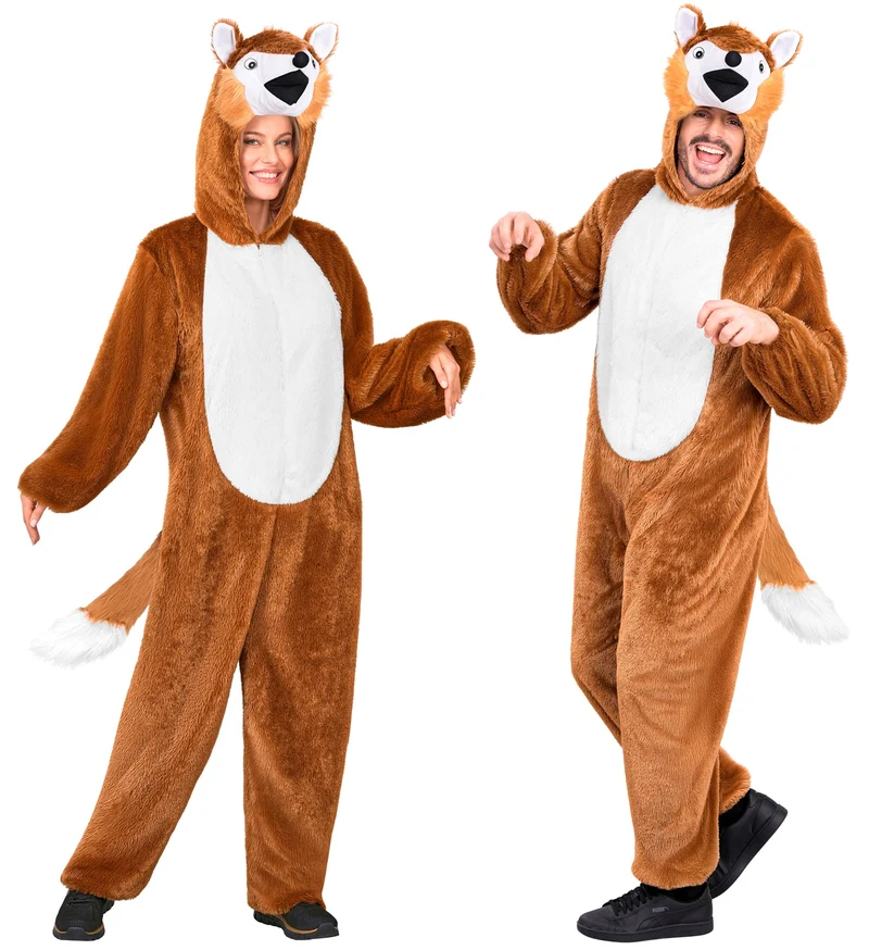 Vossenpak volwassenen bruin pluche jumpsuit met masker