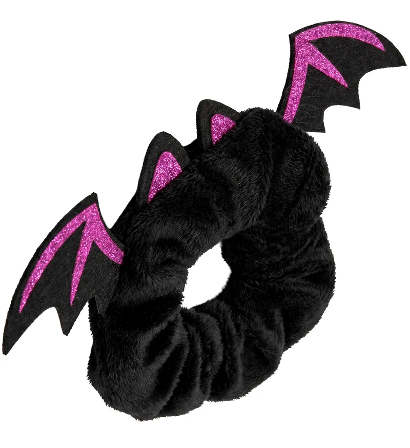 Vleermuis scrunchie meisjes zwart met roze glitter