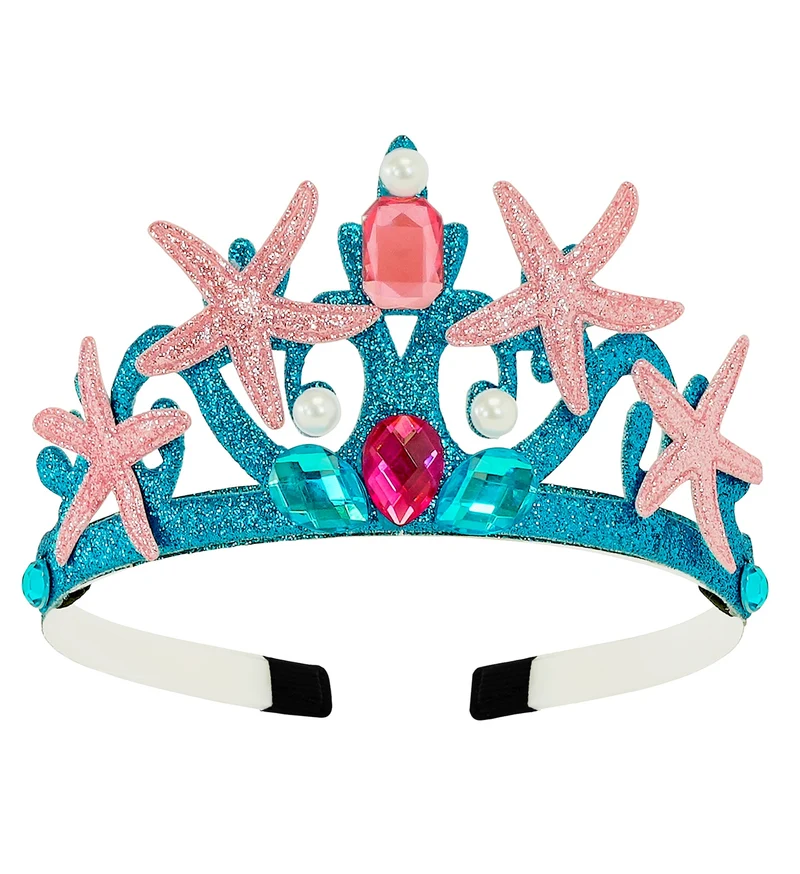 Zeemeermin tiara blauw met roze zeesterren meisjes en dames
