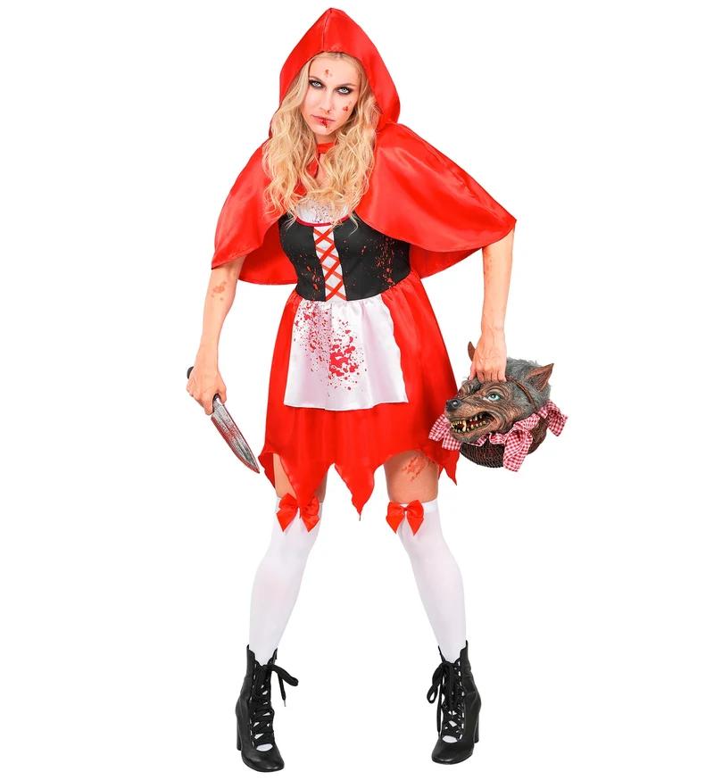 Zombie rode capelet jurk dames met capuchon en kousen