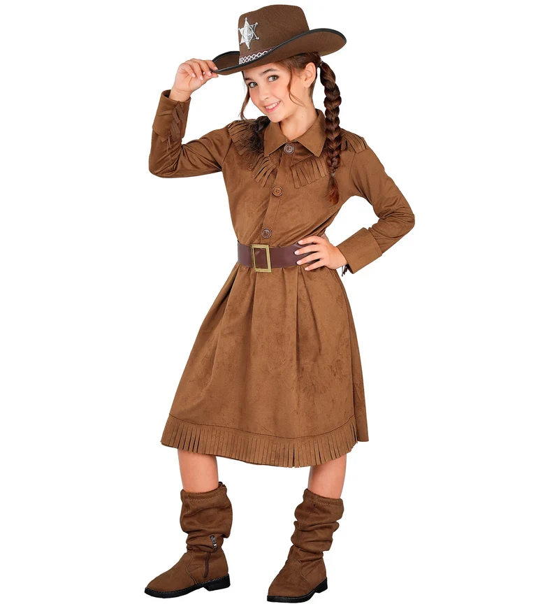 Cowgirl jurk meisjes bruin met franjes en riem